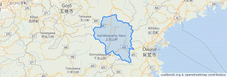 Mapa de ubicacion de 上北山村.