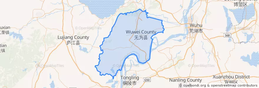 Mapa de ubicacion de 无为市 (Wuwei).