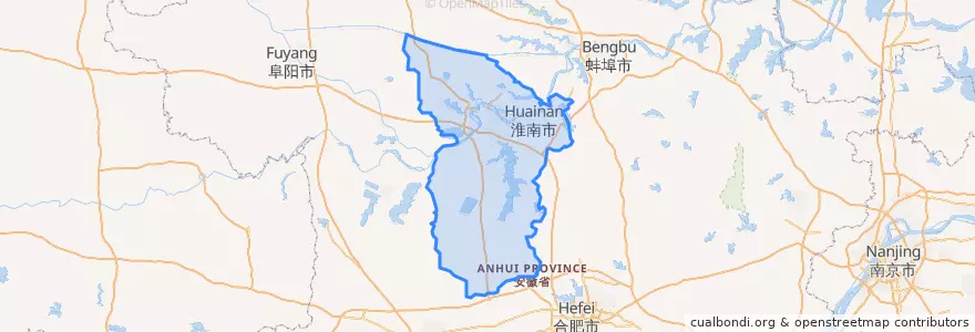 Mapa de ubicacion de Huainan City.