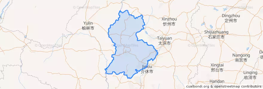 Mapa de ubicacion de 呂梁市.