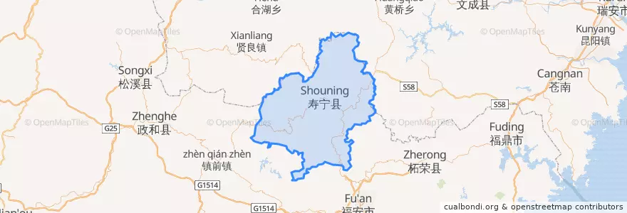 Mapa de ubicacion de Shòuníng Xiàn.
