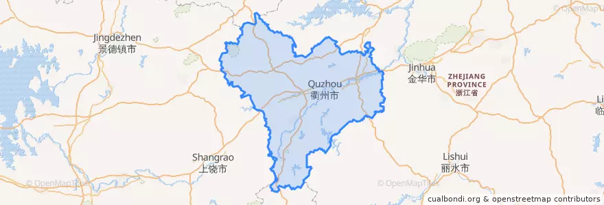Mapa de ubicacion de 衢州市.
