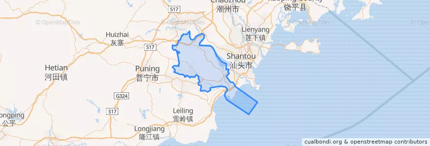 Mapa de ubicacion de 潮阳区.