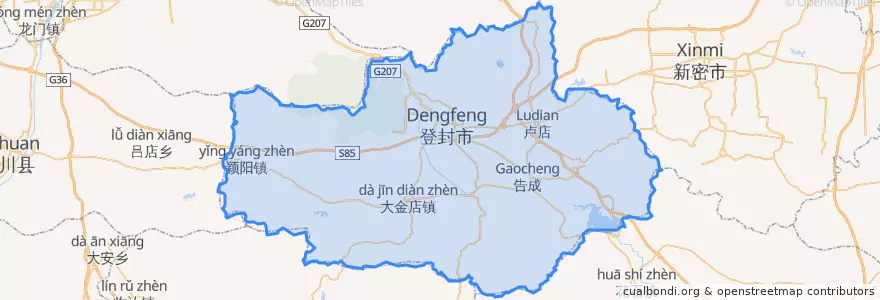 Mapa de ubicacion de 登封市.