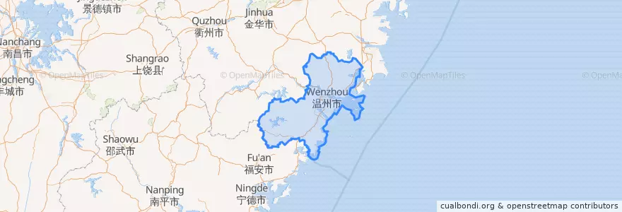 Mapa de ubicacion de 원저우시.