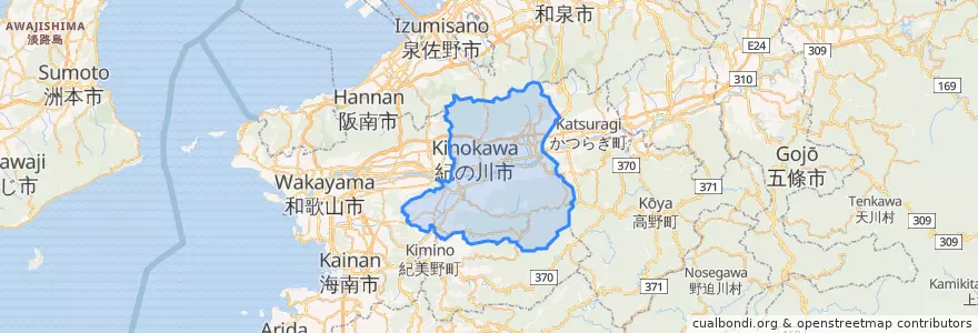 Mapa de ubicacion de 紀の川市.