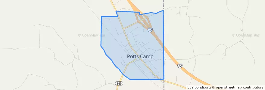 Mapa de ubicacion de Potts Camp.