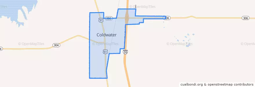 Mapa de ubicacion de Coldwater.