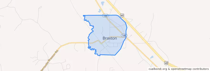 Mapa de ubicacion de Braxton.