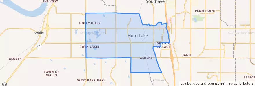 Mapa de ubicacion de Horn Lake.
