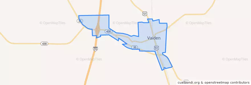 Mapa de ubicacion de Vaiden.