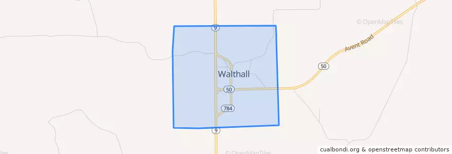 Mapa de ubicacion de Walthall.