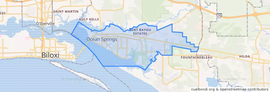 Mapa de ubicacion de Ocean Springs.