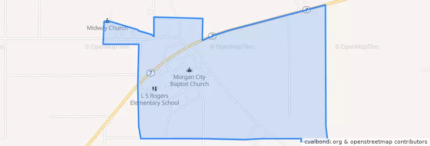 Mapa de ubicacion de Morgan City.