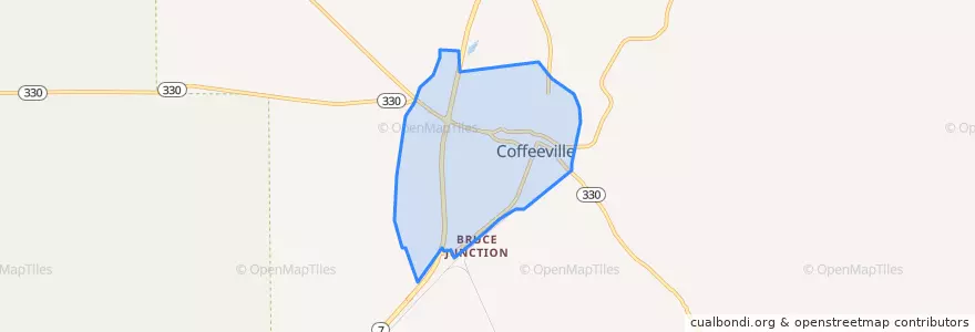 Mapa de ubicacion de Coffeeville.
