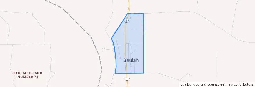 Mapa de ubicacion de Beulah.