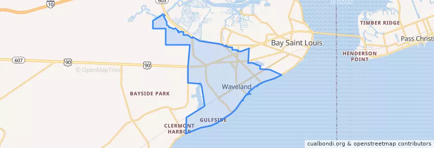 Mapa de ubicacion de Waveland.