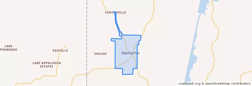 Mapa de ubicacion de Mantachie.