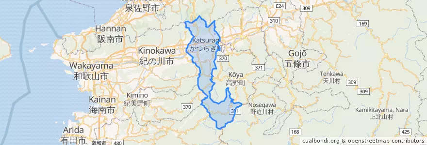 Mapa de ubicacion de かつらぎ町.