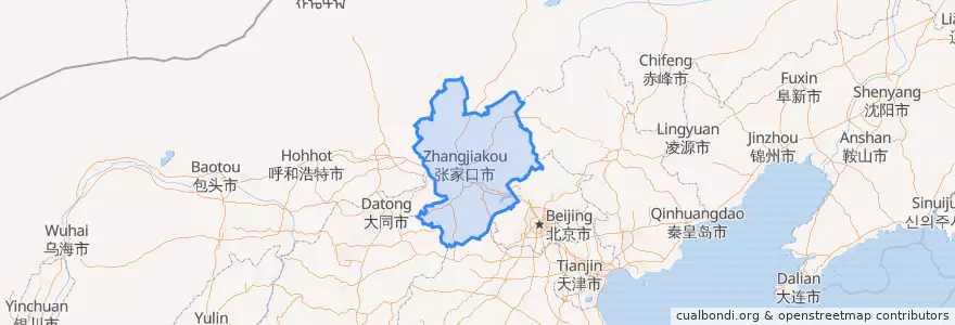 Mapa de ubicacion de 張家口市.