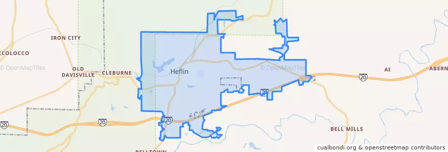 Mapa de ubicacion de Heflin.
