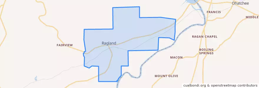 Mapa de ubicacion de Ragland.