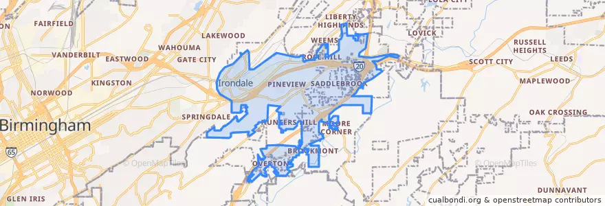 Mapa de ubicacion de Irondale.