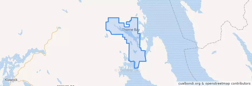 Mapa de ubicacion de Thorne Bay.