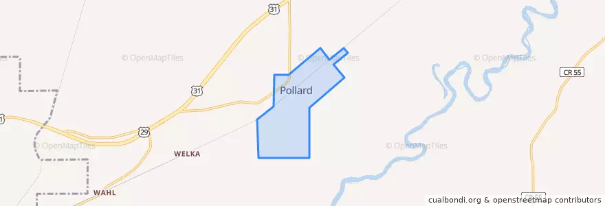 Mapa de ubicacion de Pollard.