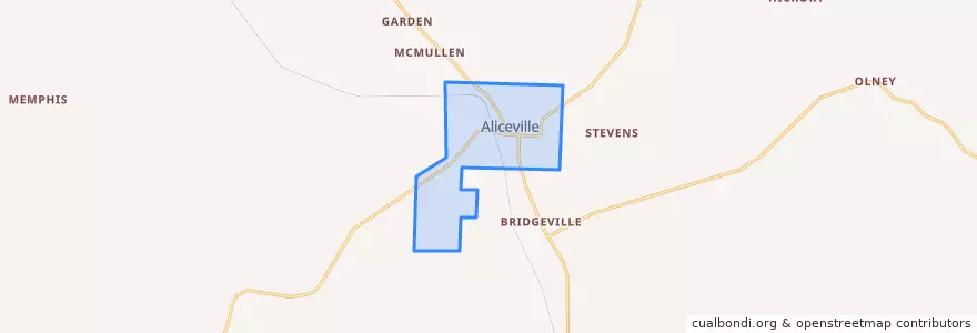 Mapa de ubicacion de Aliceville.