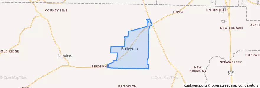 Mapa de ubicacion de Baileyton.
