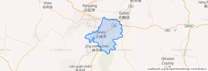 Mapa de ubicacion de Jiexiu City.