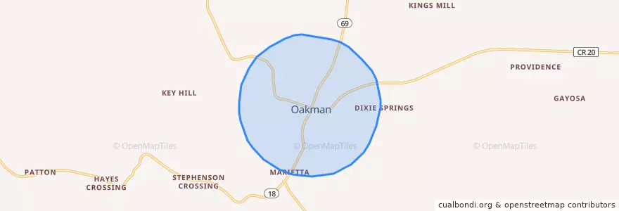 Mapa de ubicacion de Oakman.