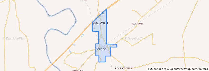 Mapa de ubicacion de Boligee.