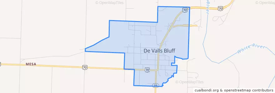 Mapa de ubicacion de De Valls Bluff.