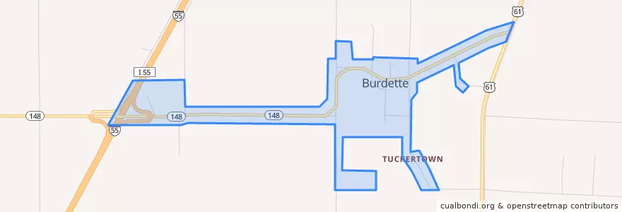 Mapa de ubicacion de Burdette.
