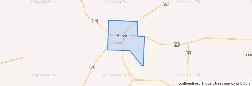Mapa de ubicacion de Blevins.