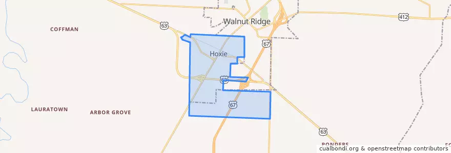 Mapa de ubicacion de Hoxie.