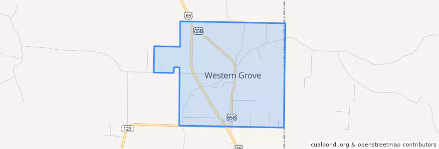 Mapa de ubicacion de Western Grove.