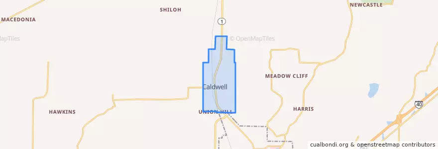 Mapa de ubicacion de Caldwell.