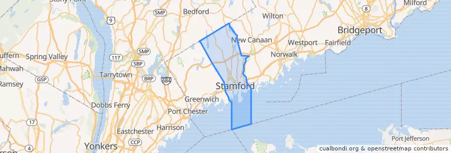 Mapa de ubicacion de Stamford.