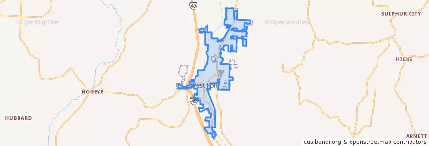 Mapa de ubicacion de West Fork.