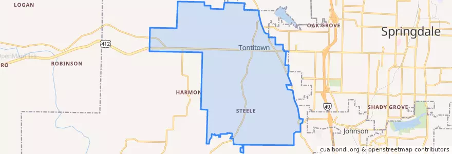 Mapa de ubicacion de Tontitown.