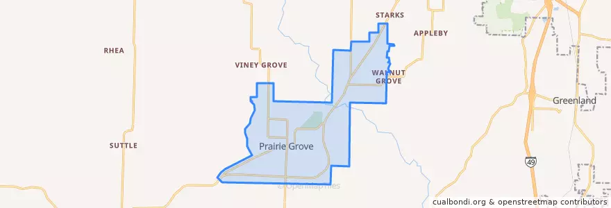 Mapa de ubicacion de Prairie Grove.