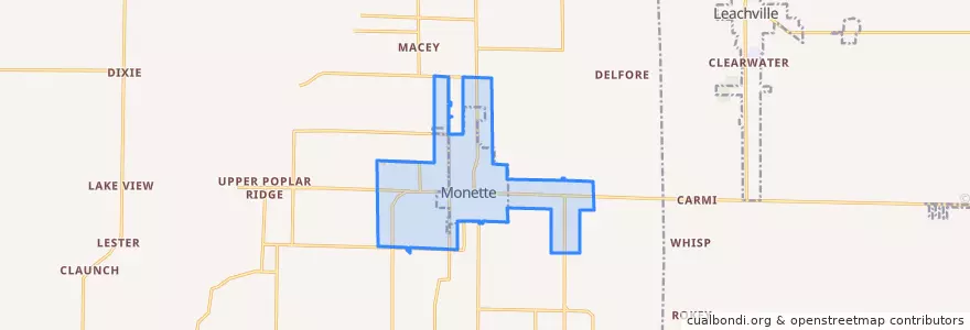Mapa de ubicacion de Monette.