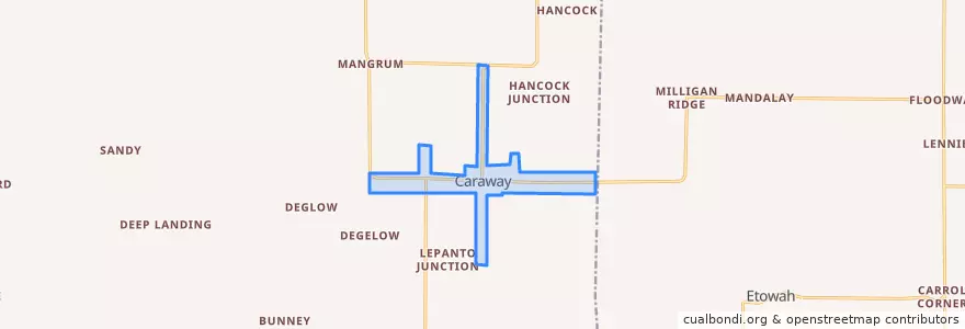 Mapa de ubicacion de Caraway.