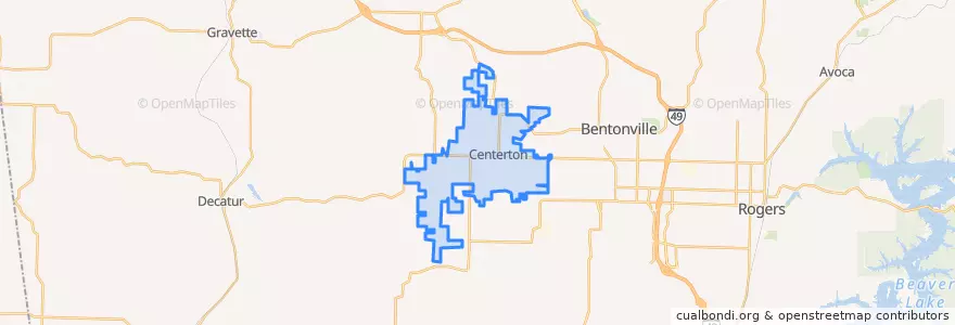 Mapa de ubicacion de Centerton.