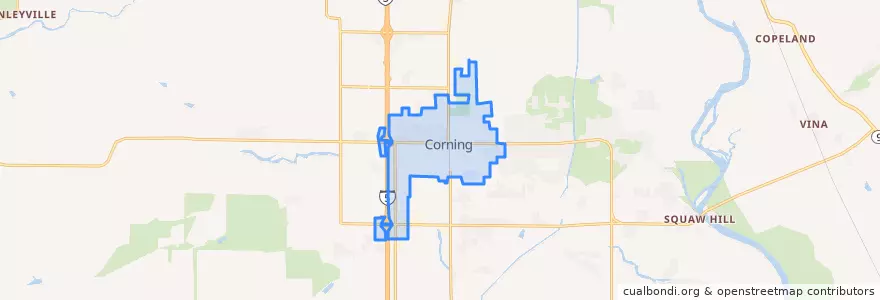 Mapa de ubicacion de Corning.