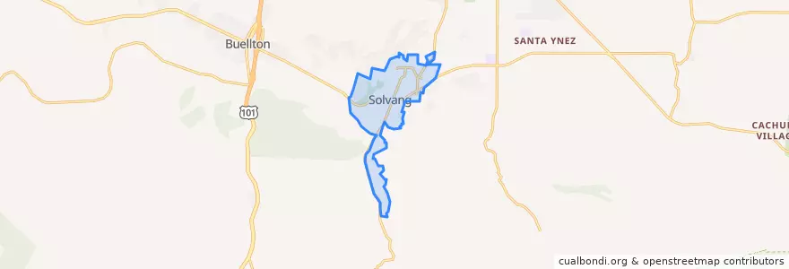 Mapa de ubicacion de Solvang.