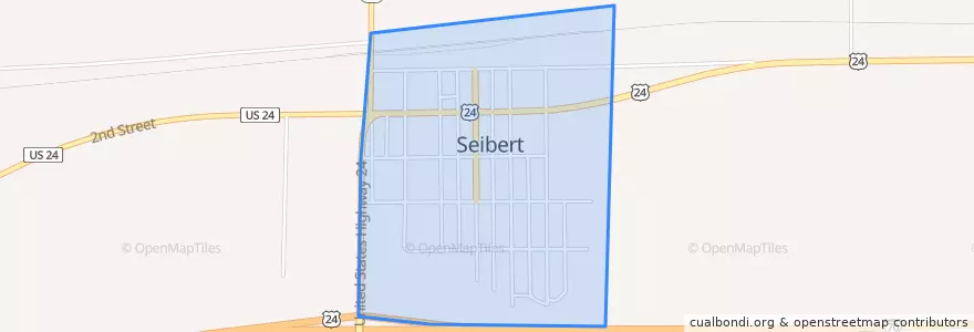 Mapa de ubicacion de Seibert (Colorado).